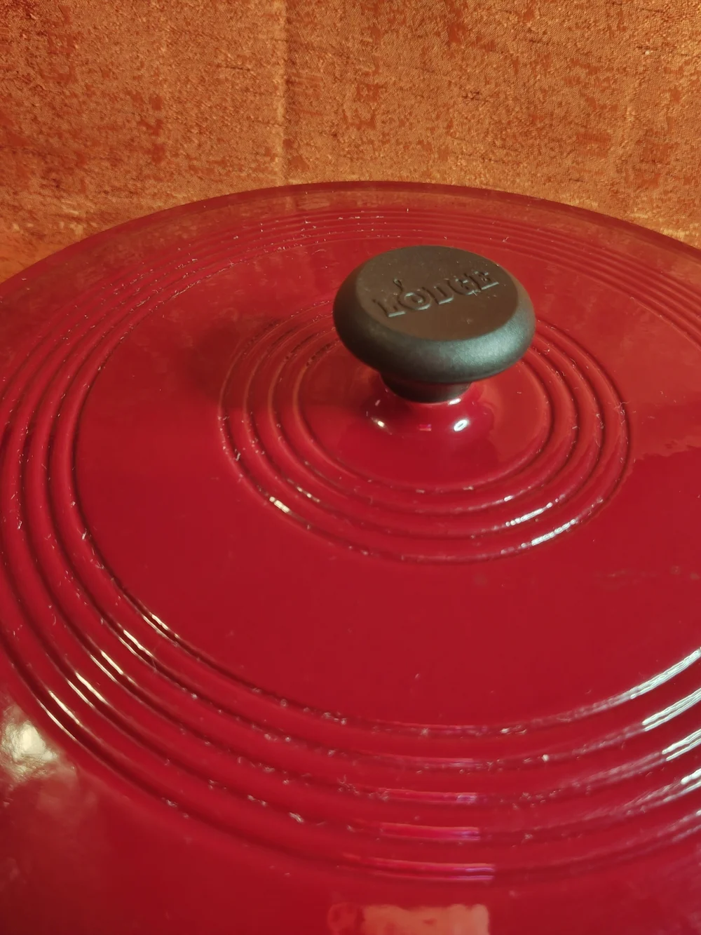 Red Enameled Dutch Oven Lid with Black Knob - Unknown Brand